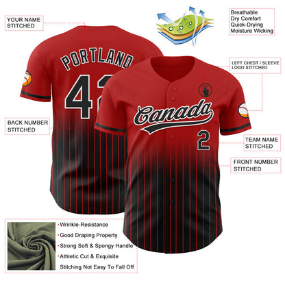 Custom Red Pinstripe Black-White Authentic Fade Fashion Baseball Jersey - Sky-Custom