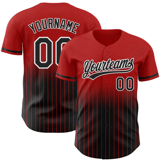Custom Red Pinstripe Black-White Authentic Fade Fashion Baseball Jersey - Sky-Custom