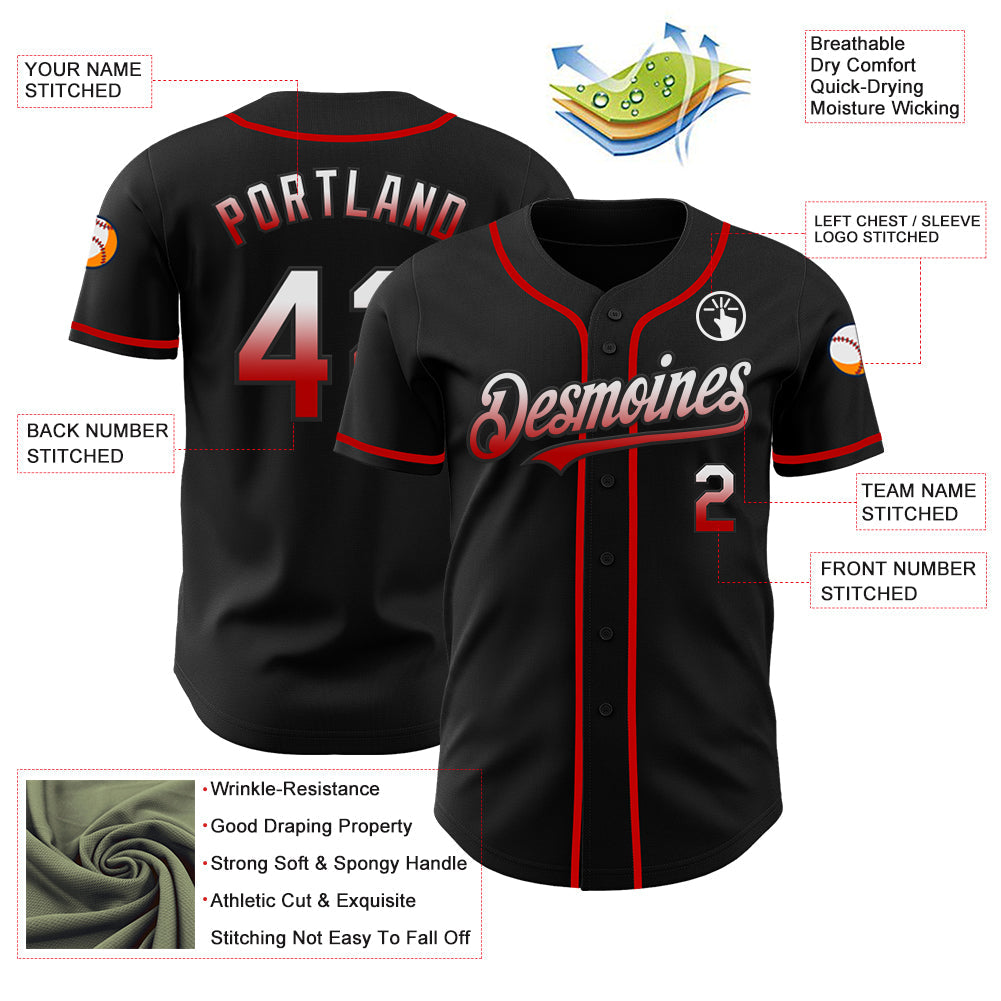 Custom Black White-Red Authentic Fade Fashion Baseball Jersey - Sky-Custom
