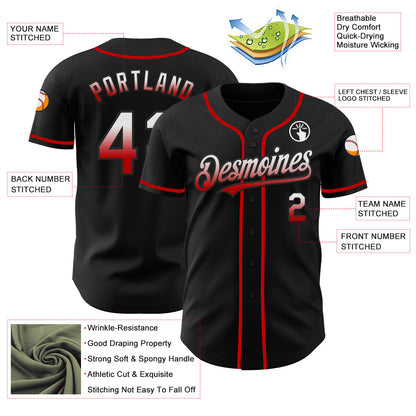 Custom Black White-Red Authentic Fade Fashion Baseball Jersey - Sky-Custom