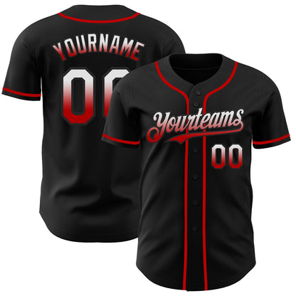 Custom Black White-Red Authentic Fade Fashion Baseball Jersey - Sky-Custom