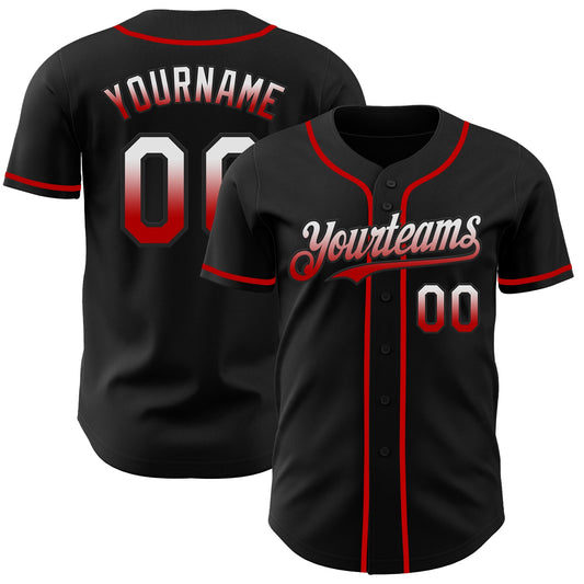 Custom Black White-Red Authentic Fade Fashion Baseball Jersey - Sky-Custom