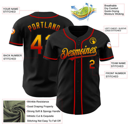 Custom Black Gold-Red Authentic Fade Fashion Baseball Jersey - Sky-Custom