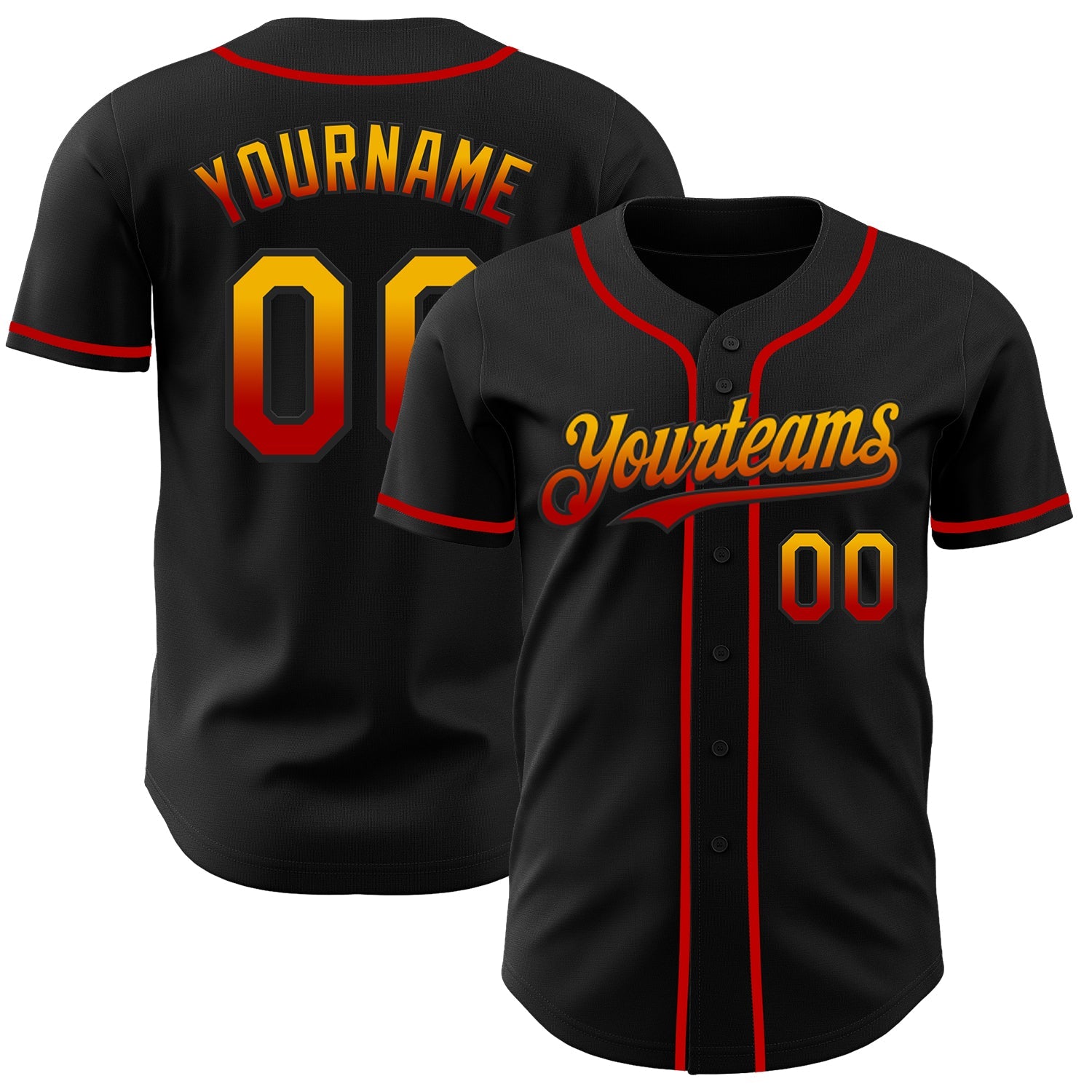 Custom Black Gold-Red Authentic Fade Fashion Baseball Jersey - Sky-Custom