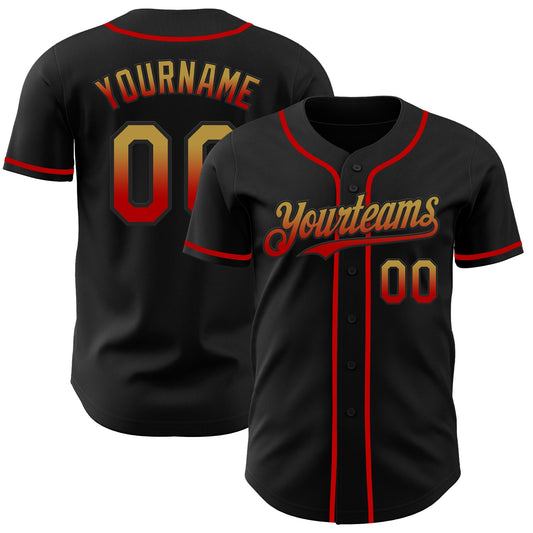 Custom Black Old Gold-Red Authentic Fade Fashion Baseball Jersey - Sky-Custom