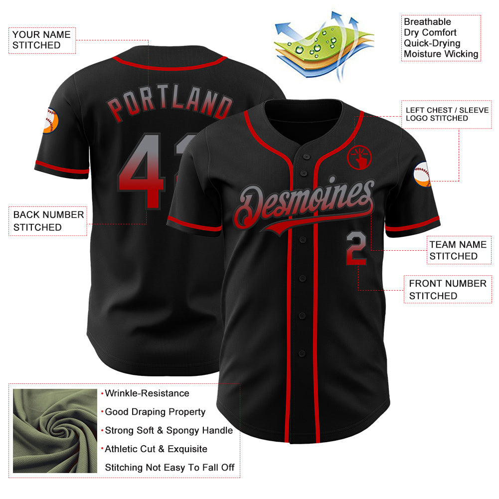 Custom Black Gray-Red Authentic Fade Fashion Baseball Jersey - Sky-Custom
