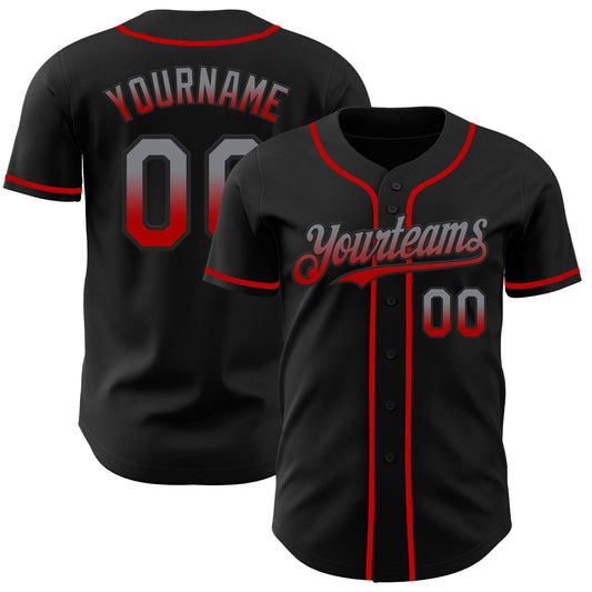 Custom Black Gray-Red Authentic Fade Fashion Baseball Jersey - Sky-Custom
