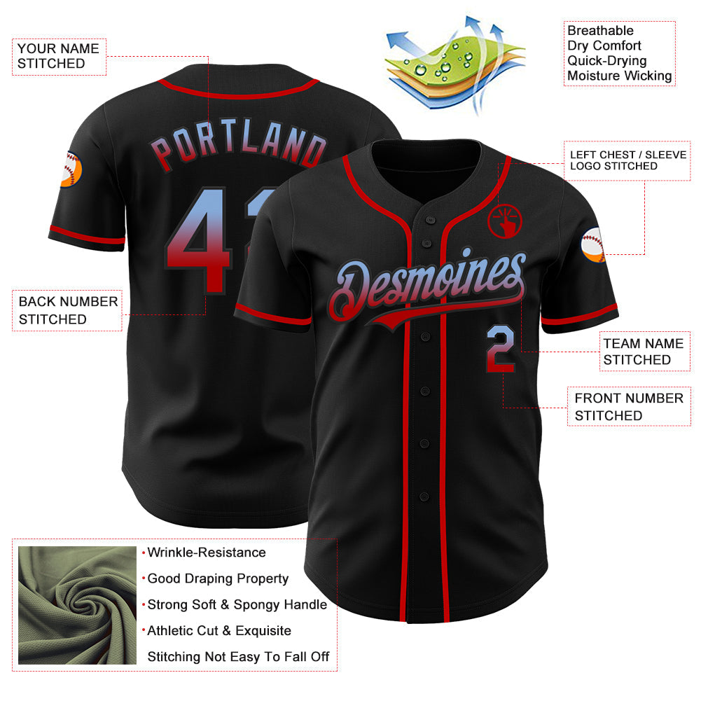 Custom Black Light Blue-Red Authentic Fade Fashion Baseball Jersey - Sky-Custom