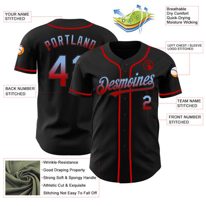 Custom Black Light Blue-Red Authentic Fade Fashion Baseball Jersey - Sky-Custom