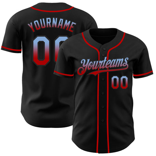 Custom Black Light Blue-Red Authentic Fade Fashion Baseball Jersey - Sky-Custom
