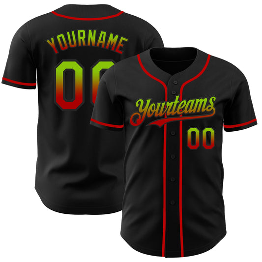 Custom Black Neon Green-Red Authentic Fade Fashion Baseball Jersey - Sky-Custom