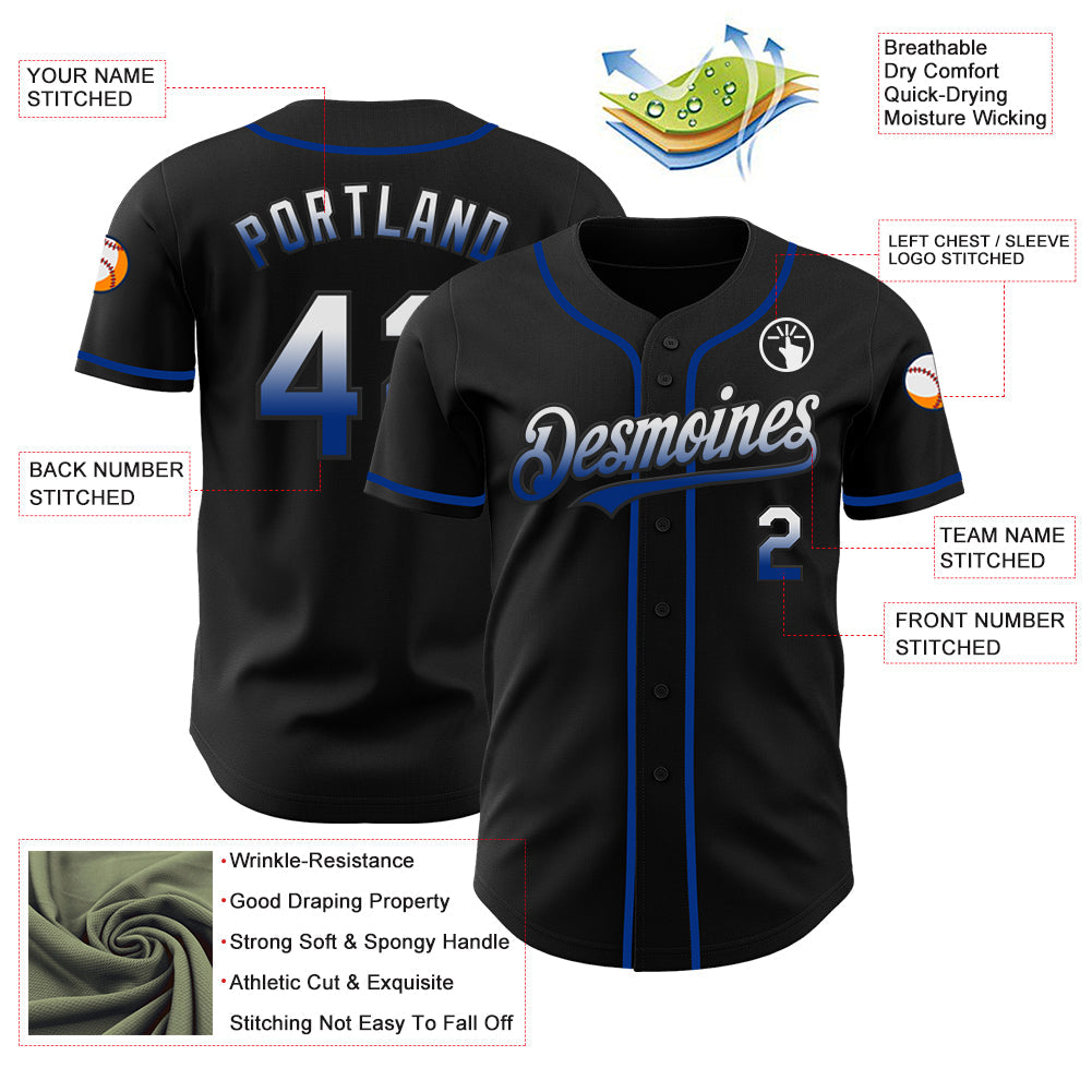Custom Black White-Royal Authentic Fade Fashion Baseball Jersey - Sky-Custom