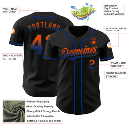 Custom Black Orange-Royal Authentic Fade Fashion Baseball Jersey - Sky-Custom