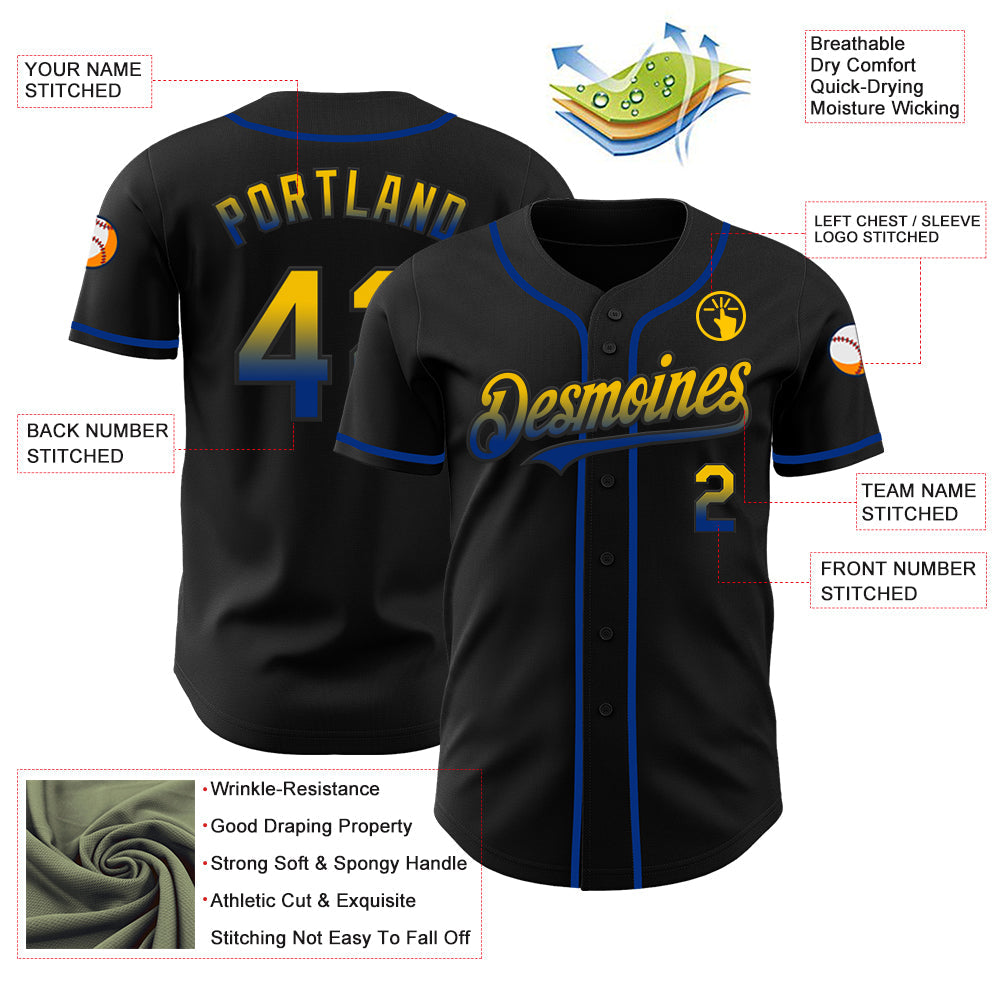 Custom Black Yellow-Royal Authentic Fade Fashion Baseball Jersey - Sky-Custom