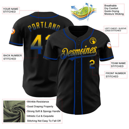 Custom Black Yellow-Royal Authentic Fade Fashion Baseball Jersey - Sky-Custom