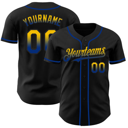 Custom Black Yellow-Royal Authentic Fade Fashion Baseball Jersey - Sky-Custom