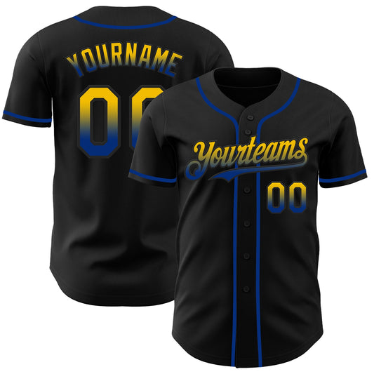 Custom Black Yellow-Royal Authentic Fade Fashion Baseball Jersey - Sky-Custom