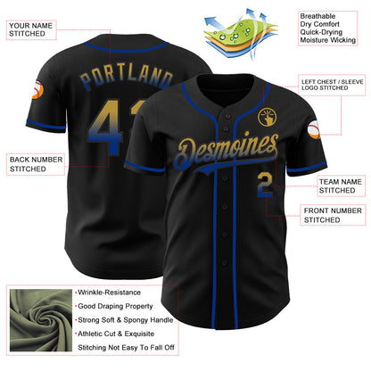 Custom Black Old Gold-Royal Authentic Fade Fashion Baseball Jersey - Sky-Custom