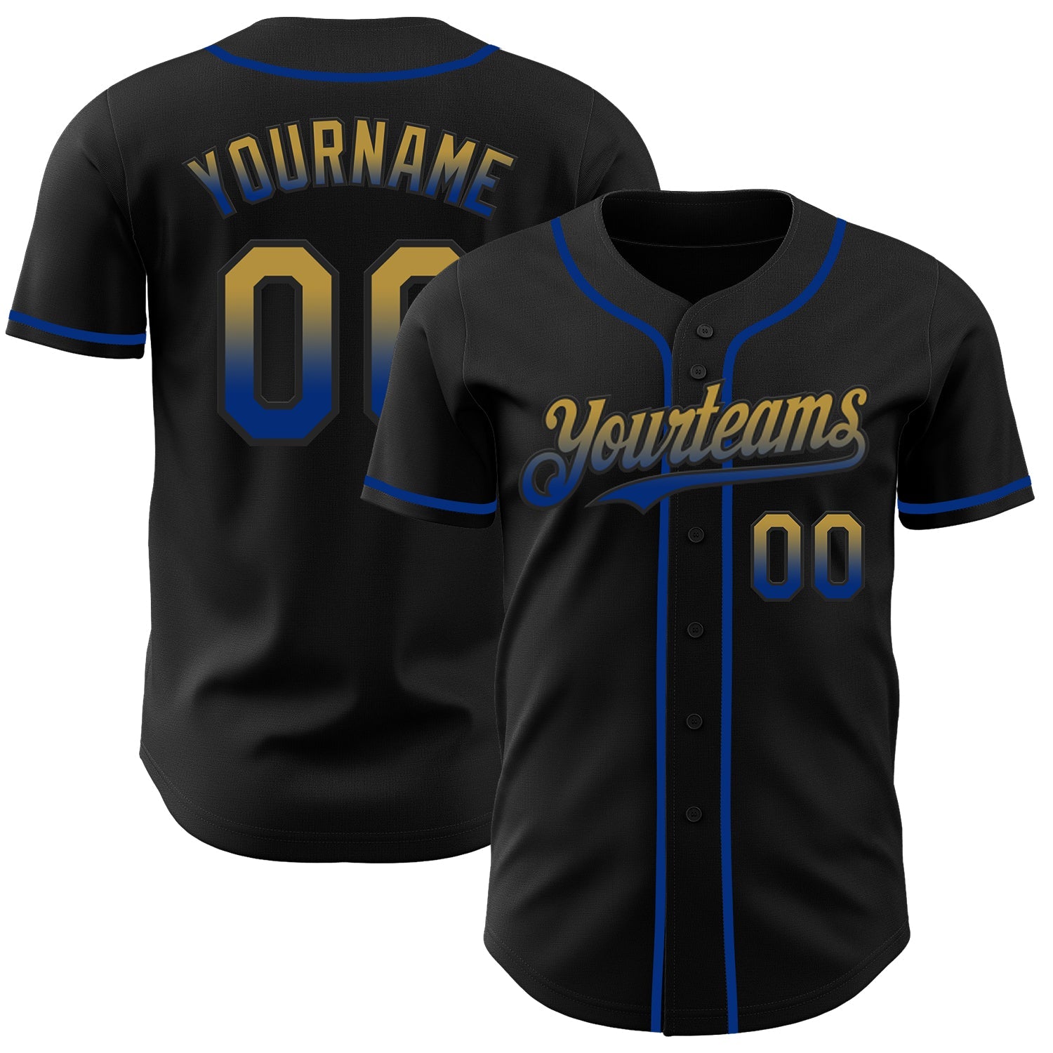 Custom Black Old Gold-Royal Authentic Fade Fashion Baseball Jersey - Sky-Custom