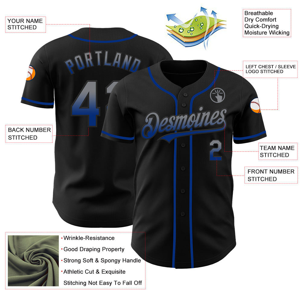 Custom Black Gray-Royal Authentic Fade Fashion Baseball Jersey - Sky-Custom