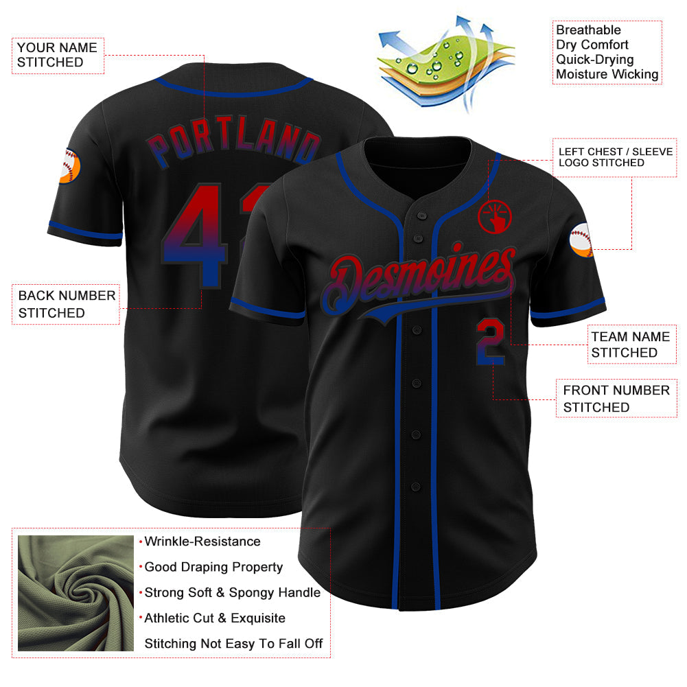 Custom Black Red-Royal Authentic Fade Fashion Baseball Jersey - Sky-Custom