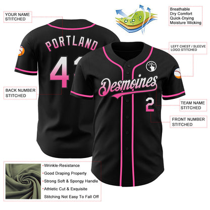 Custom Black White-Pink Authentic Fade Fashion Baseball Jersey - Sky-Custom