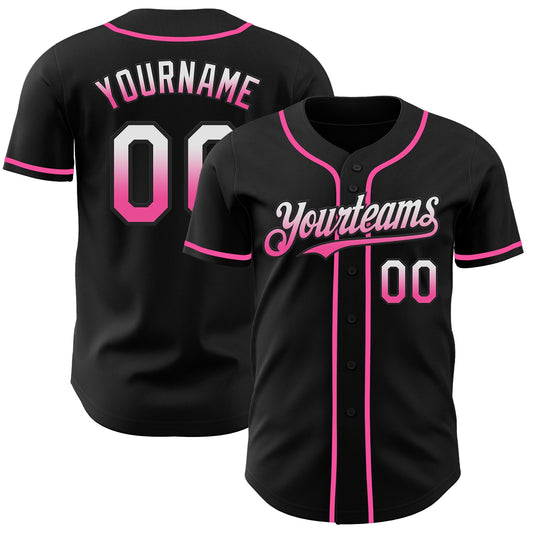 Custom Black White-Pink Authentic Fade Fashion Baseball Jersey - Sky-Custom