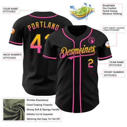 Custom Black Yellow-Pink Authentic Fade Fashion Baseball Jersey - Sky-Custom