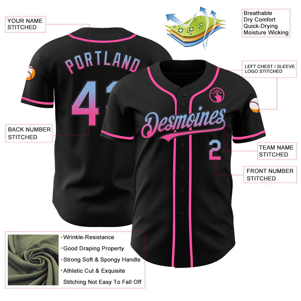 Custom Black Light Blue-Pink Authentic Fade Fashion Baseball Jersey - Sky-Custom