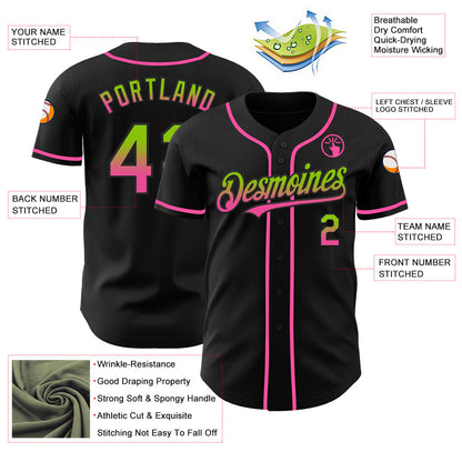 Custom Black Neon Green-Pink Authentic Fade Fashion Baseball Jersey - Sky-Custom