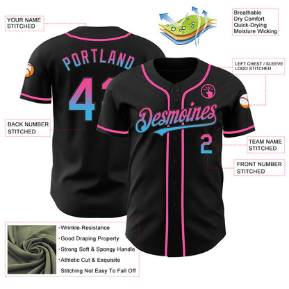 Custom Black Pink-Sky Blue Authentic Fade Fashion Baseball Jersey - Sky-Custom
