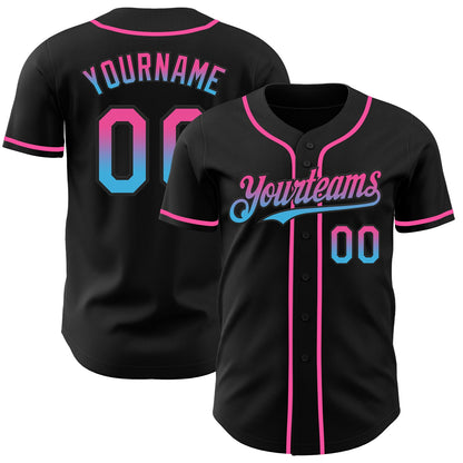 Custom Black Pink-Sky Blue Authentic Fade Fashion Baseball Jersey - Sky-Custom