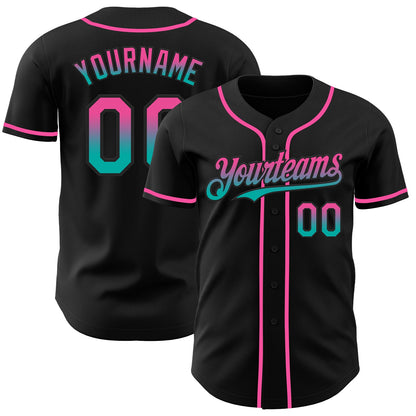 Custom Black Pink-Aqua Authentic Fade Fashion Baseball Jersey - Sky-Custom