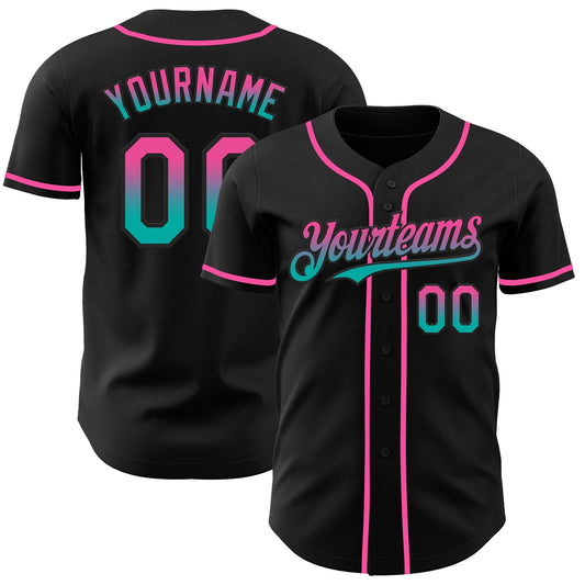 Custom Black Pink-Aqua Authentic Fade Fashion Baseball Jersey - Sky-Custom
