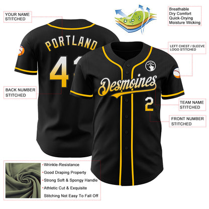 Custom Black White-Gold Authentic Fade Fashion Baseball Jersey - Sky-Custom