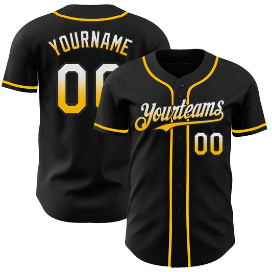 Custom Black White-Gold Authentic Fade Fashion Baseball Jersey - Sky-Custom