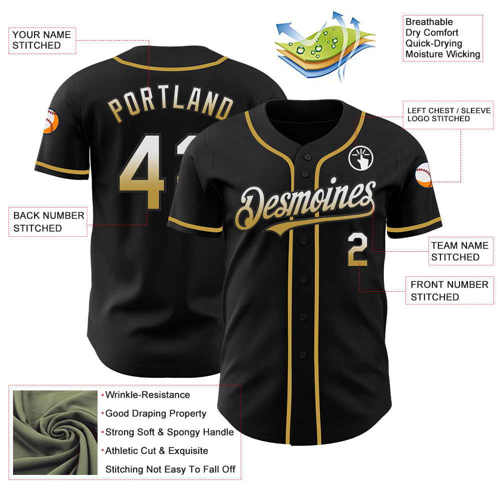 Custom Black White-Old Gold Authentic Fade Fashion Baseball Jersey - Sky-Custom