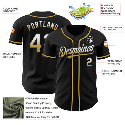 Custom Black White-Old Gold Authentic Fade Fashion Baseball Jersey - Sky-Custom