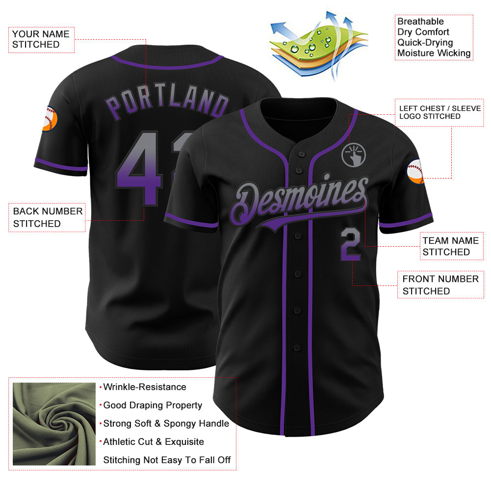 Custom Black Gray-Purple Authentic Fade Fashion Baseball Jersey - Sky-Custom