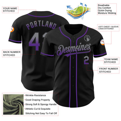 Custom Black Gray-Purple Authentic Fade Fashion Baseball Jersey - Sky-Custom