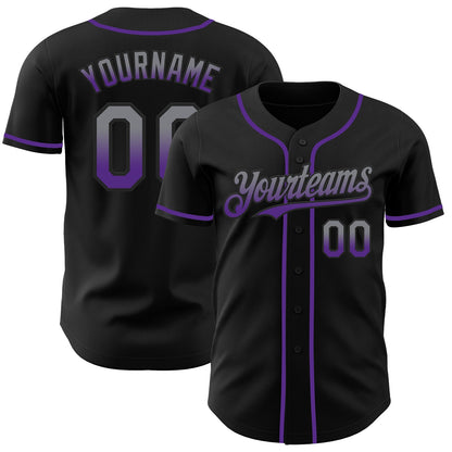 Custom Black Gray-Purple Authentic Fade Fashion Baseball Jersey - Sky-Custom