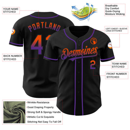Custom Black Orange-Purple Authentic Fade Fashion Baseball Jersey - Sky-Custom