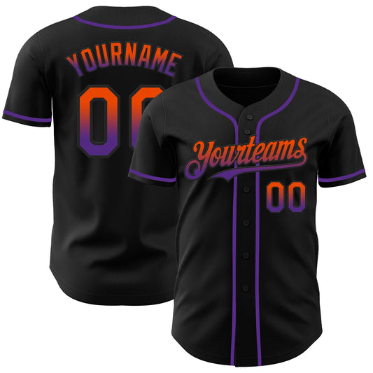 Custom Black Orange-Purple Authentic Fade Fashion Baseball Jersey - Sky-Custom