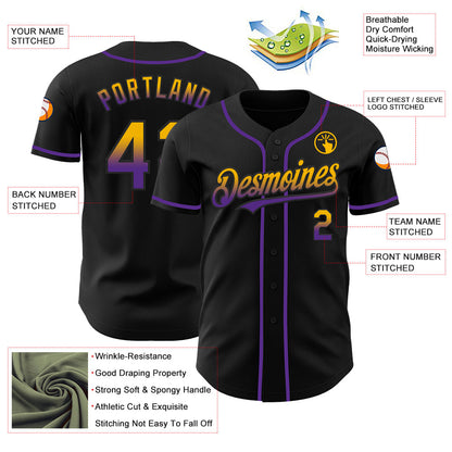 Custom Black Gold-Purple Authentic Fade Fashion Baseball Jersey - Sky-Custom
