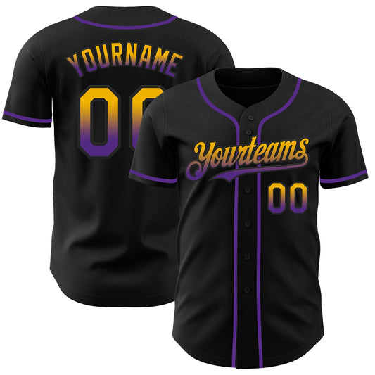 Custom Black Gold-Purple Authentic Fade Fashion Baseball Jersey - Sky-Custom