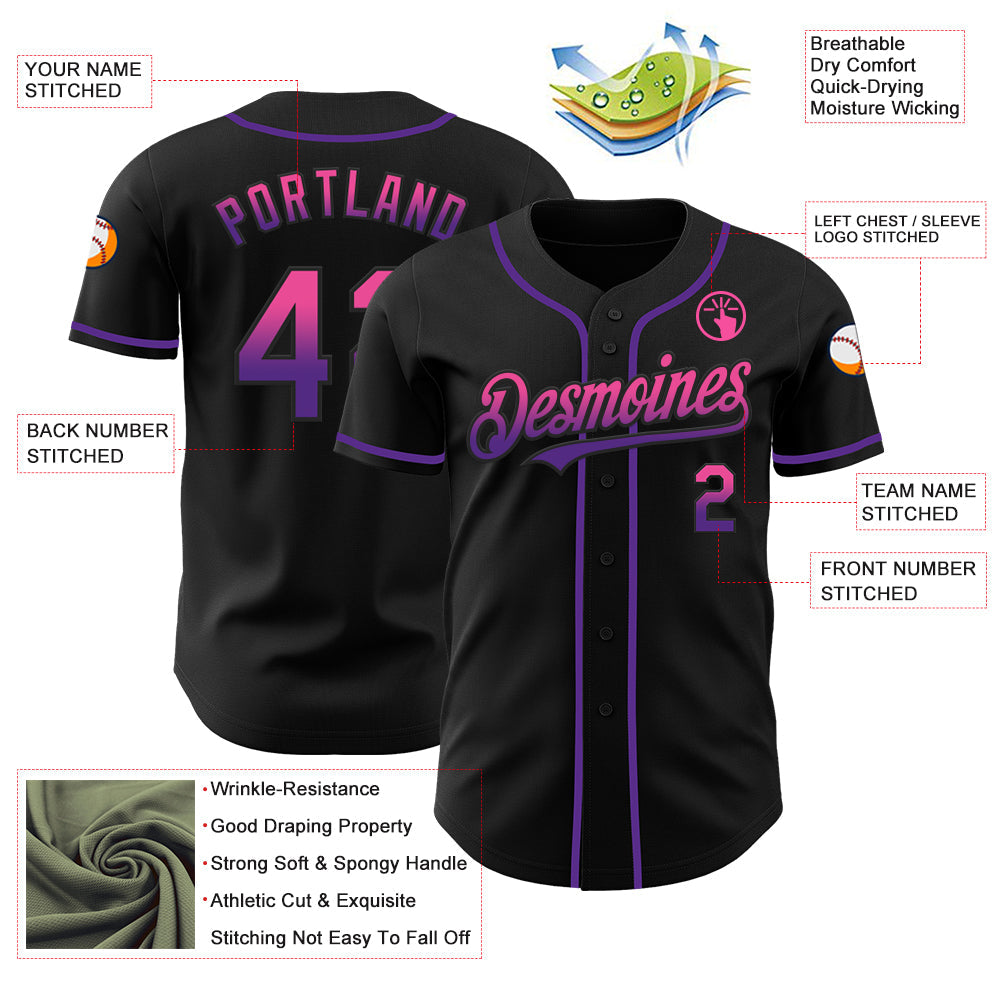 Custom Black Pink-Purple Authentic Fade Fashion Baseball Jersey - Sky-Custom