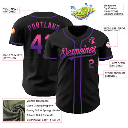 Custom Black Pink-Purple Authentic Fade Fashion Baseball Jersey - Sky-Custom