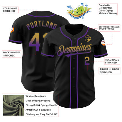 Custom Black Old Gold-Purple Authentic Fade Fashion Baseball Jersey - Sky-Custom