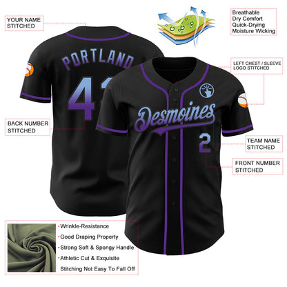 Custom Black Light Blue-Purple Authentic Fade Fashion Baseball Jersey - Sky-Custom