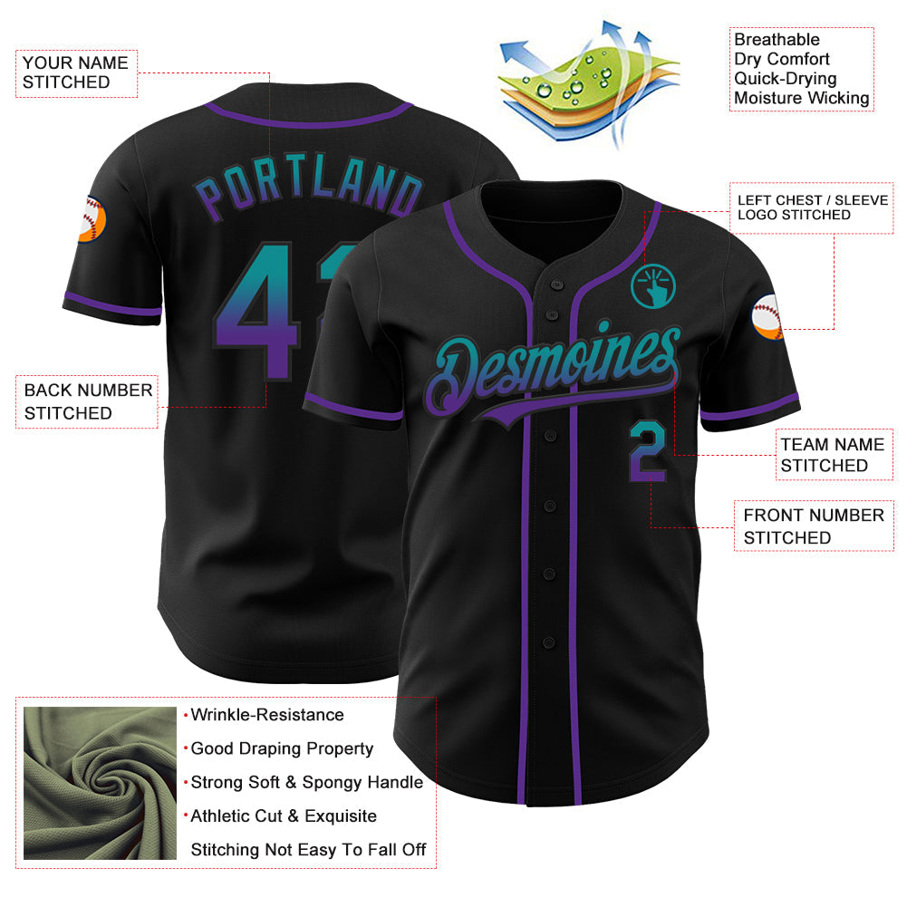 Custom Black Teal-Purple Authentic Fade Fashion Baseball Jersey - Sky-Custom